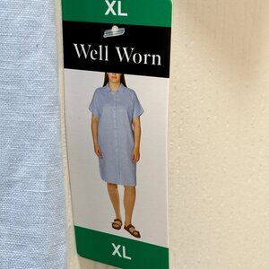 Well Worn Women's Linen Blend Shirt Dress Size XL Blue Cottagecore Coastal (NEW)